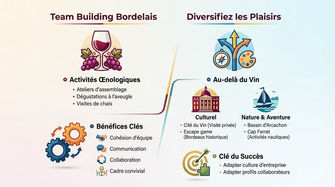 Activités de team building et dégustation de vin lors d'un séminaire à Bordeaux